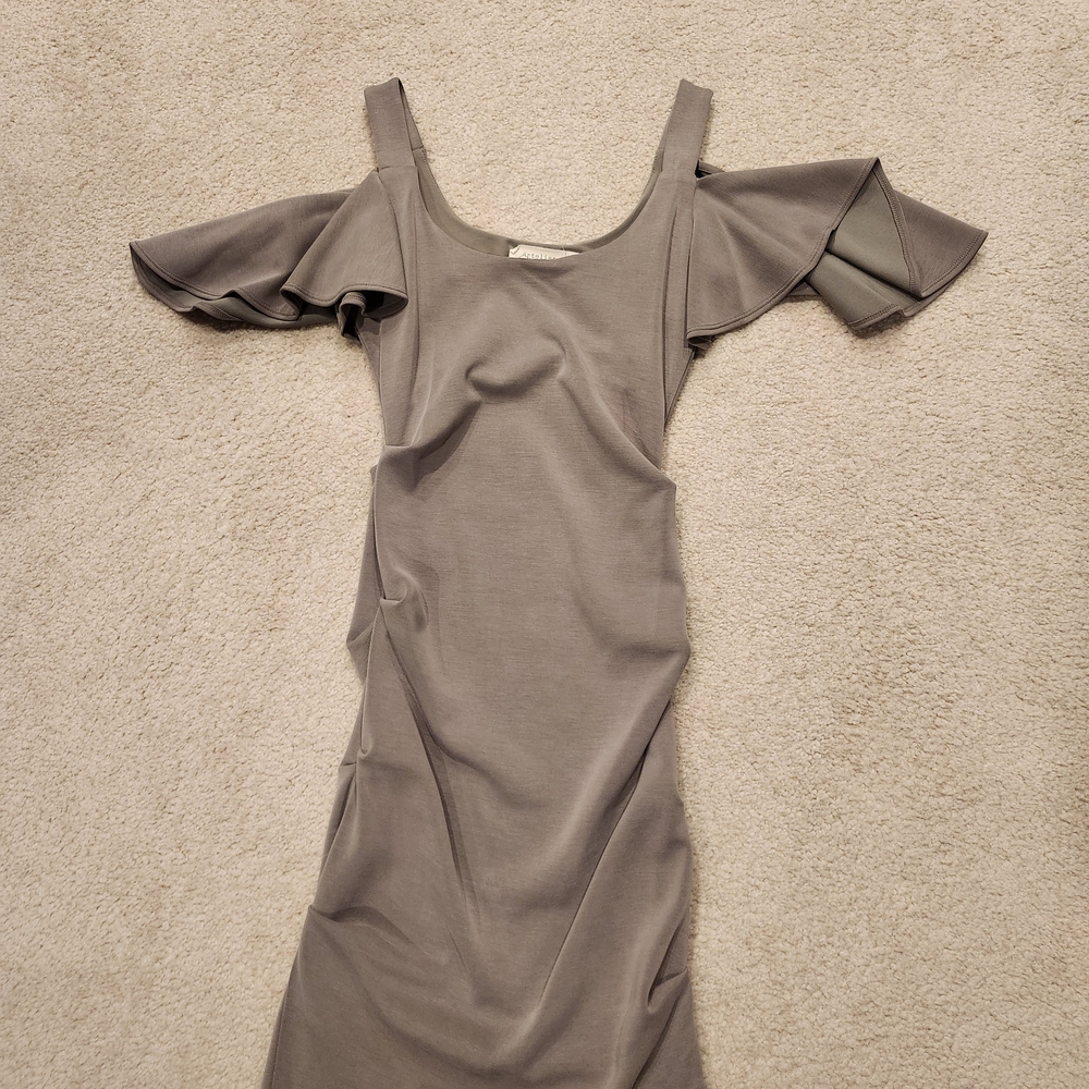 Elegant Boutique Gray Off-Shoulder Dress